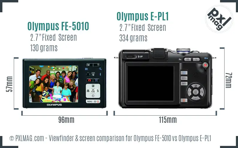 Olympus FE-5010 vs Olympus E-PL1 Screen and Viewfinder comparison