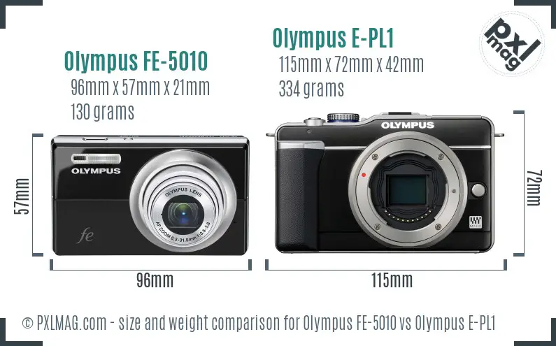 Olympus FE-5010 vs Olympus E-PL1 size comparison