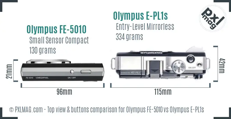 Olympus FE-5010 vs Olympus E-PL1s top view buttons comparison