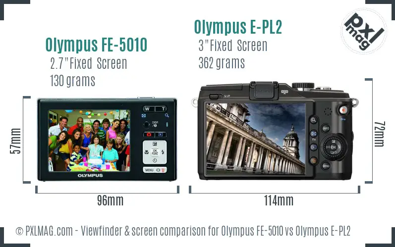 Olympus FE-5010 vs Olympus E-PL2 Screen and Viewfinder comparison