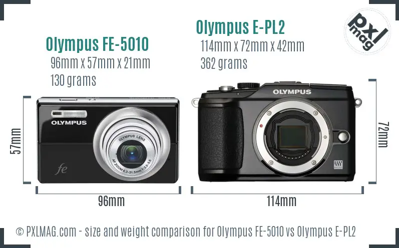 Olympus FE-5010 vs Olympus E-PL2 size comparison