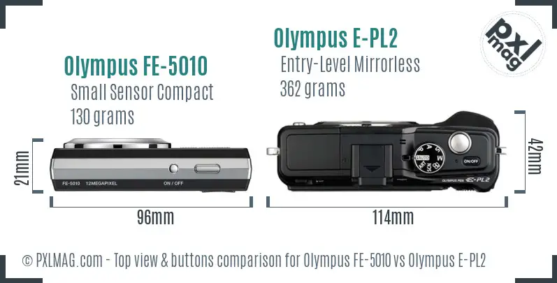 Olympus FE-5010 vs Olympus E-PL2 top view buttons comparison