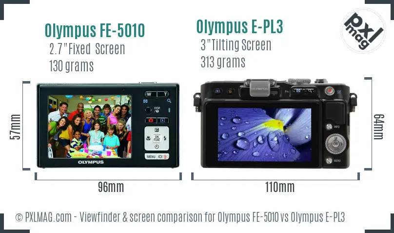 Olympus FE-5010 vs Olympus E-PL3 Screen and Viewfinder comparison