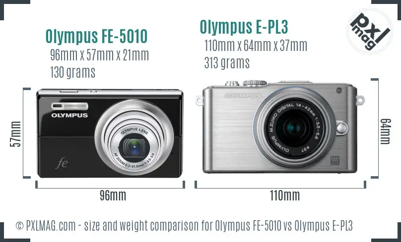 Olympus FE-5010 vs Olympus E-PL3 size comparison