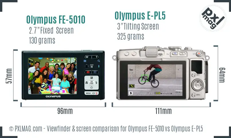 Olympus FE-5010 vs Olympus E-PL5 Screen and Viewfinder comparison
