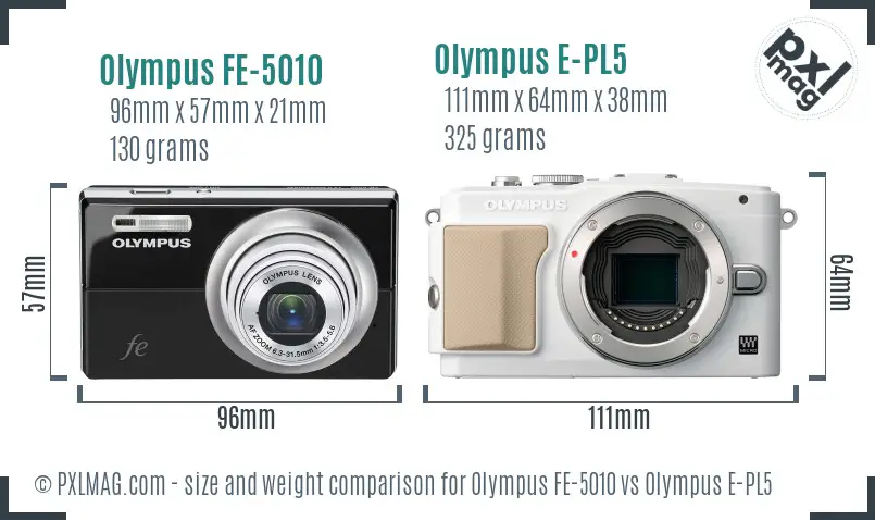 Olympus FE-5010 vs Olympus E-PL5 size comparison
