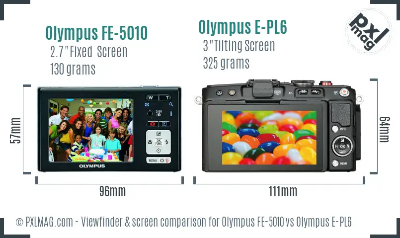 Olympus FE-5010 vs Olympus E-PL6 Screen and Viewfinder comparison