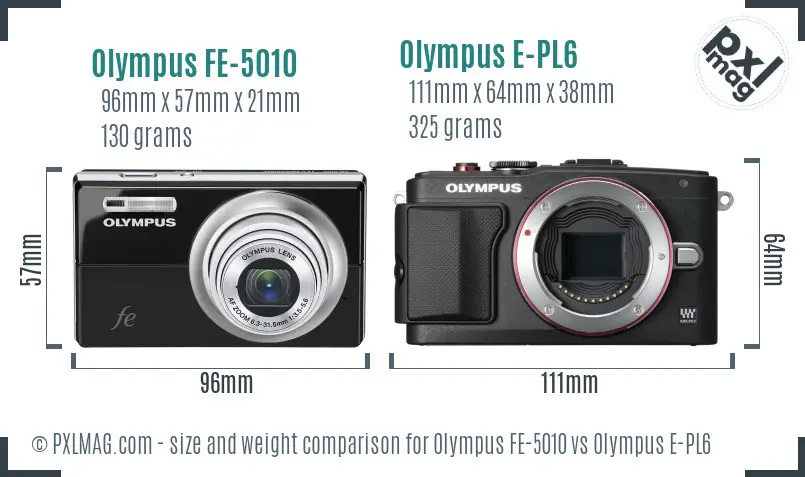 Olympus FE-5010 vs Olympus E-PL6 size comparison