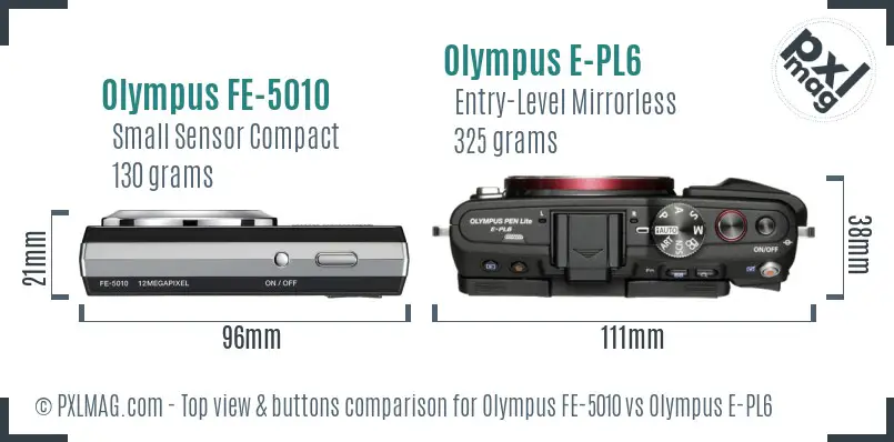 Olympus FE-5010 vs Olympus E-PL6 top view buttons comparison