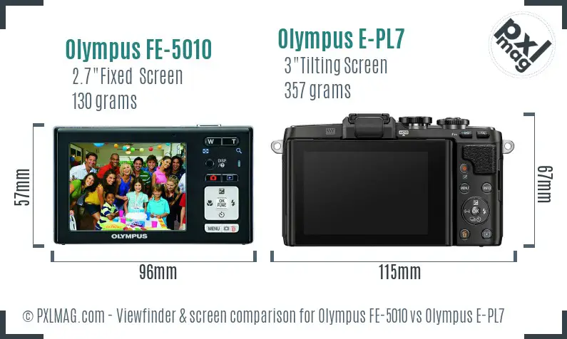 Olympus FE-5010 vs Olympus E-PL7 Screen and Viewfinder comparison