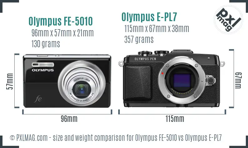 Olympus FE-5010 vs Olympus E-PL7 size comparison