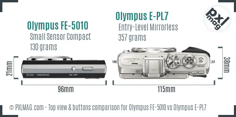 Olympus FE-5010 vs Olympus E-PL7 top view buttons comparison