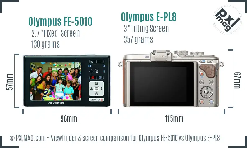 Olympus FE-5010 vs Olympus E-PL8 Screen and Viewfinder comparison