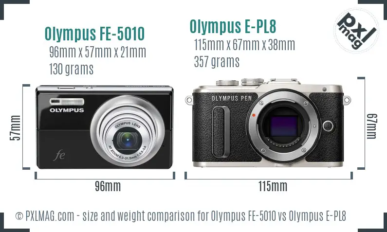 Olympus FE-5010 vs Olympus E-PL8 size comparison