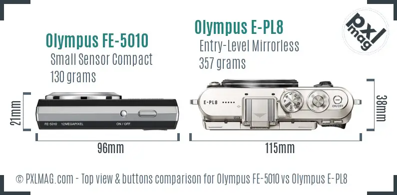 Olympus FE-5010 vs Olympus E-PL8 top view buttons comparison