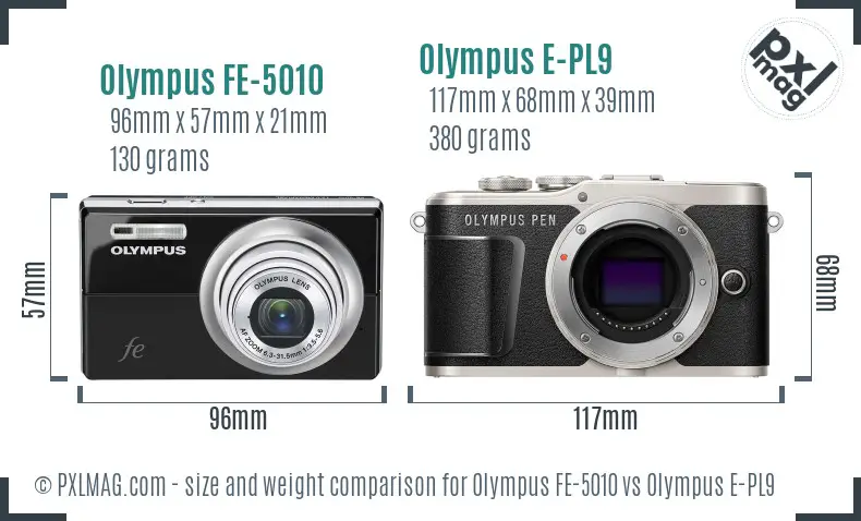 Olympus FE-5010 vs Olympus E-PL9 size comparison