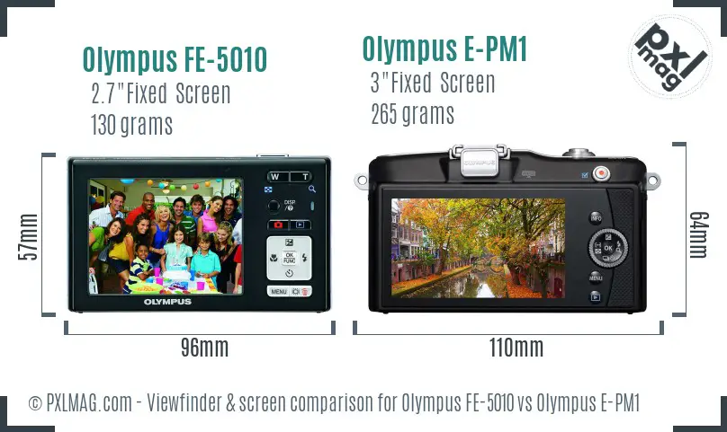 Olympus FE-5010 vs Olympus E-PM1 Screen and Viewfinder comparison