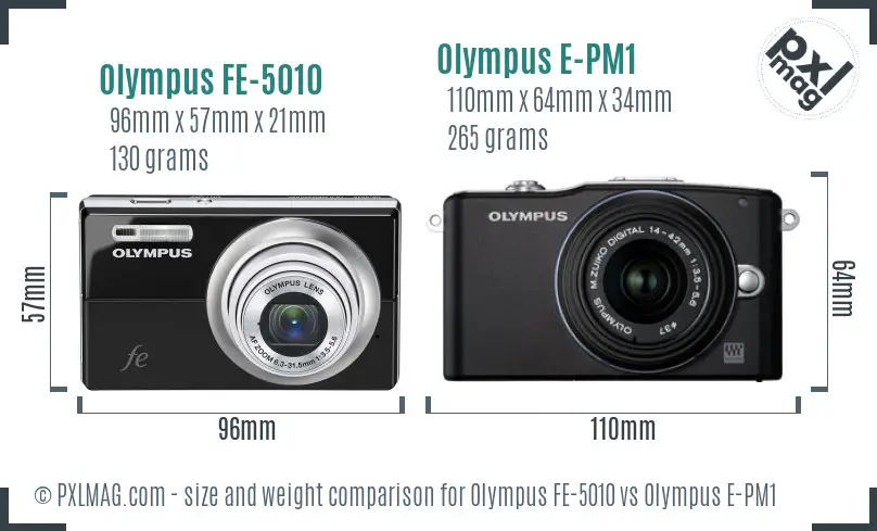 Olympus FE-5010 vs Olympus E-PM1 size comparison