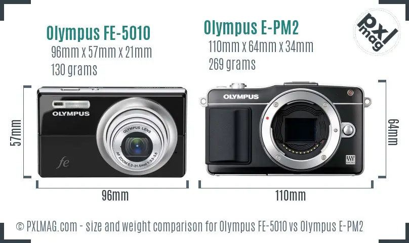 Olympus FE-5010 vs Olympus E-PM2 size comparison