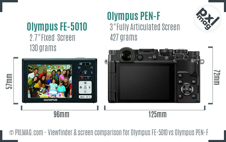 Olympus FE-5010 vs Olympus PEN-F Screen and Viewfinder comparison