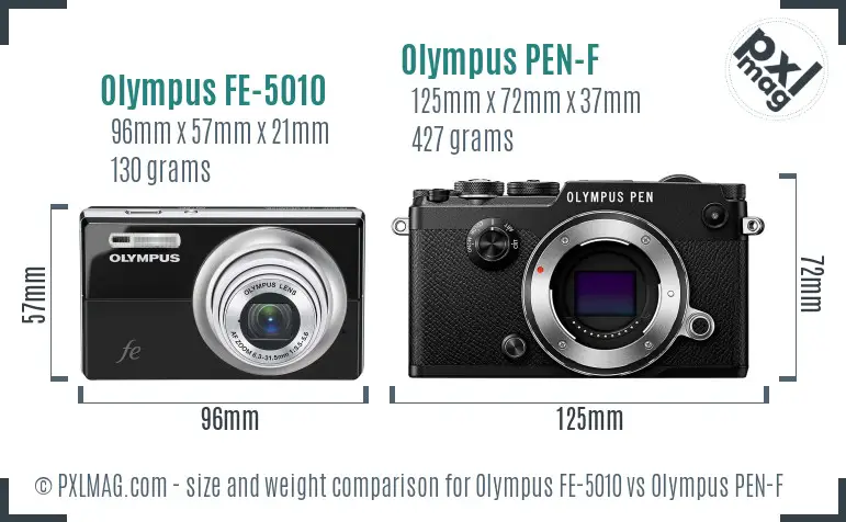 Olympus FE-5010 vs Olympus PEN-F size comparison
