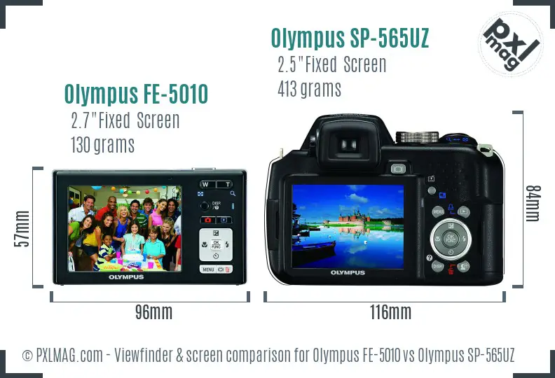 Olympus FE-5010 vs Olympus SP-565UZ Screen and Viewfinder comparison