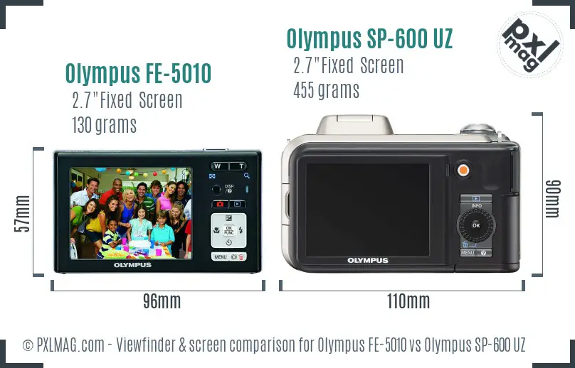 Olympus FE-5010 vs Olympus SP-600 UZ Screen and Viewfinder comparison