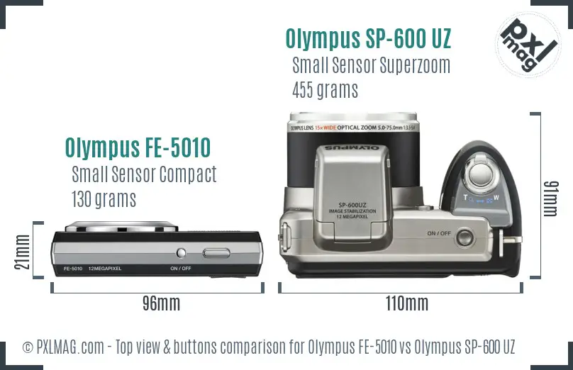 Olympus FE-5010 vs Olympus SP-600 UZ top view buttons comparison