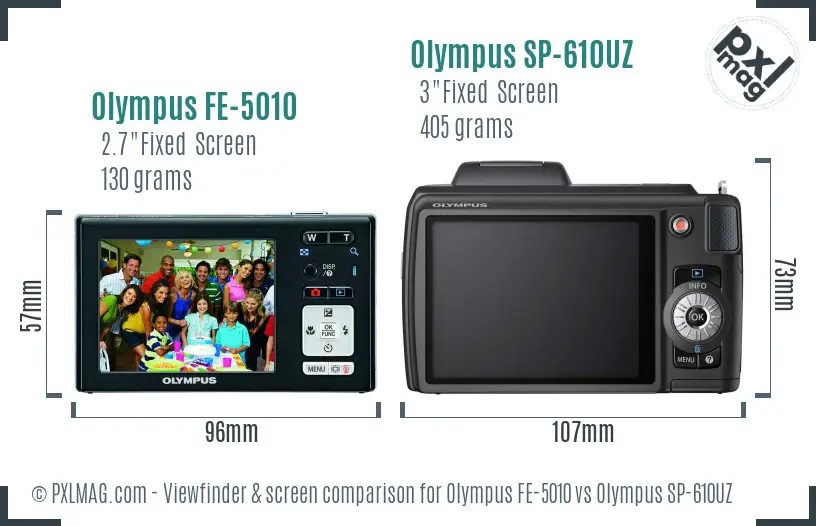 Olympus FE-5010 vs Olympus SP-610UZ Screen and Viewfinder comparison