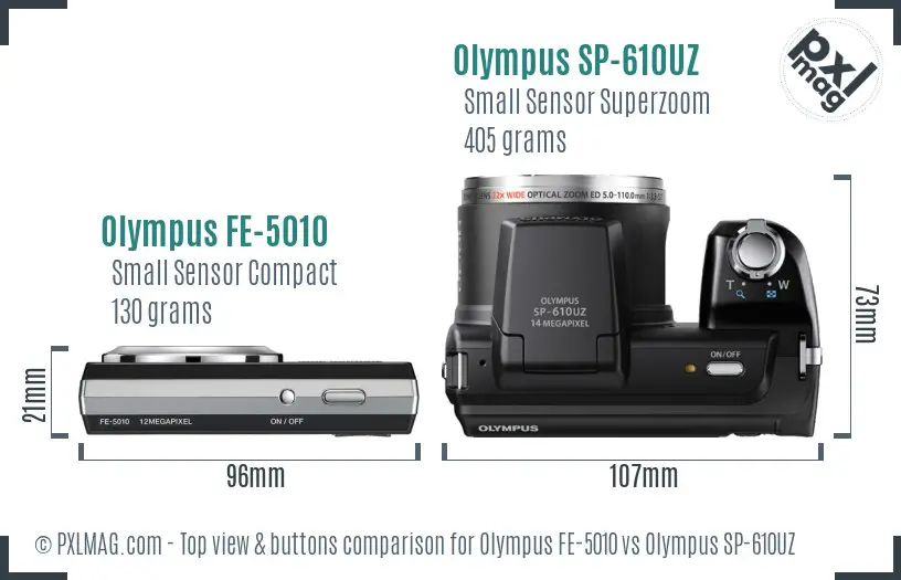 Olympus FE-5010 vs Olympus SP-610UZ top view buttons comparison