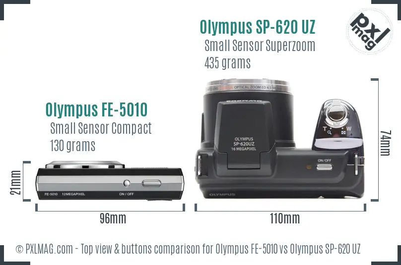 Olympus FE-5010 vs Olympus SP-620 UZ top view buttons comparison