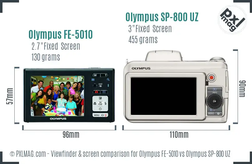 Olympus FE-5010 vs Olympus SP-800 UZ Screen and Viewfinder comparison