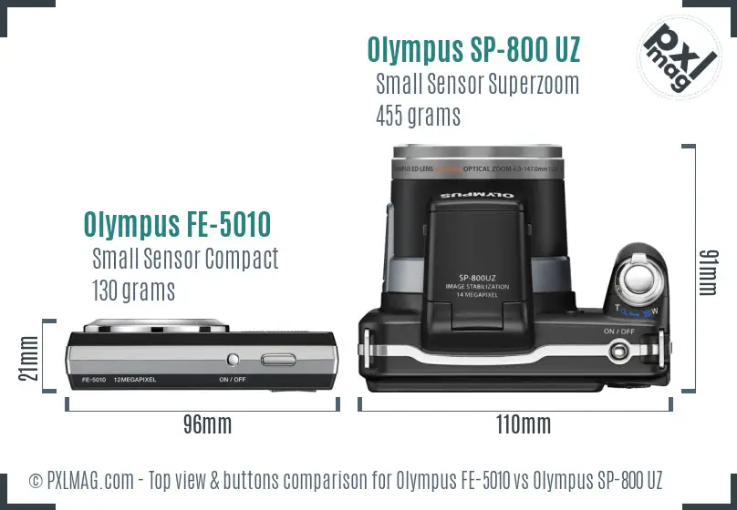 Olympus FE-5010 vs Olympus SP-800 UZ top view buttons comparison