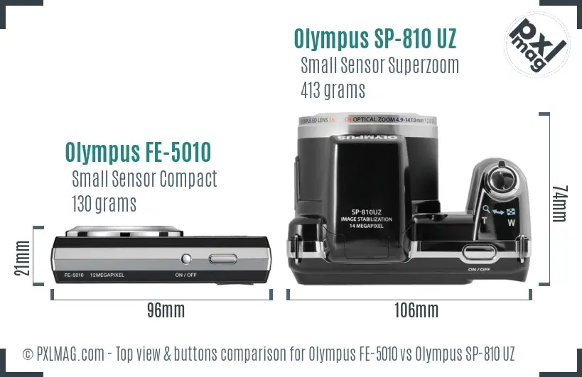 Olympus FE-5010 vs Olympus SP-810 UZ top view buttons comparison