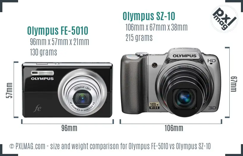 Olympus FE-5010 vs Olympus SZ-10 size comparison
