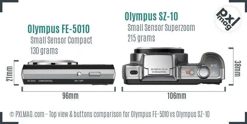 Olympus FE-5010 vs Olympus SZ-10 top view buttons comparison