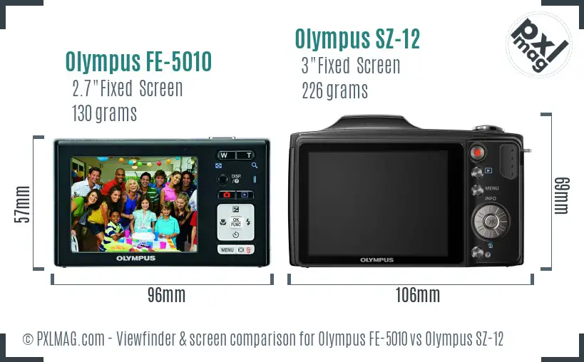 Olympus FE-5010 vs Olympus SZ-12 Screen and Viewfinder comparison