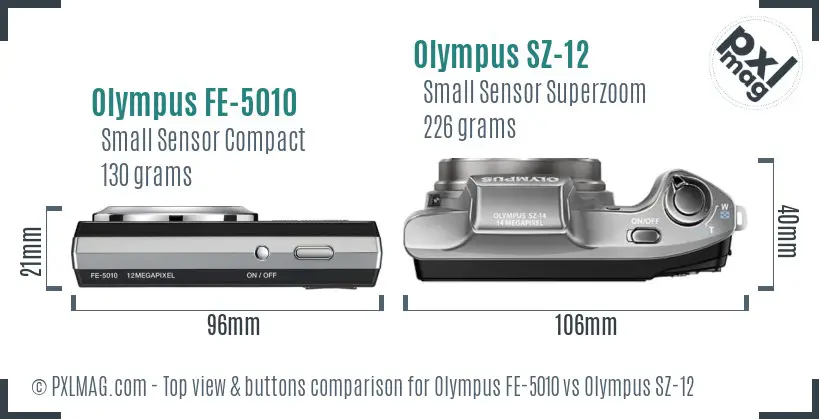 Olympus FE-5010 vs Olympus SZ-12 top view buttons comparison