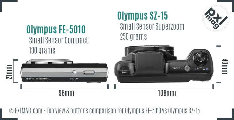 Olympus FE-5010 vs Olympus SZ-15 top view buttons comparison