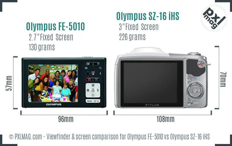 Olympus FE-5010 vs Olympus SZ-16 iHS Screen and Viewfinder comparison