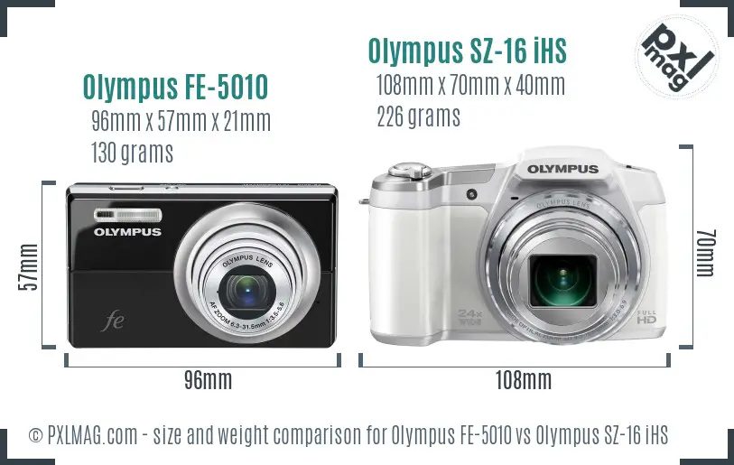 Olympus FE-5010 vs Olympus SZ-16 iHS size comparison