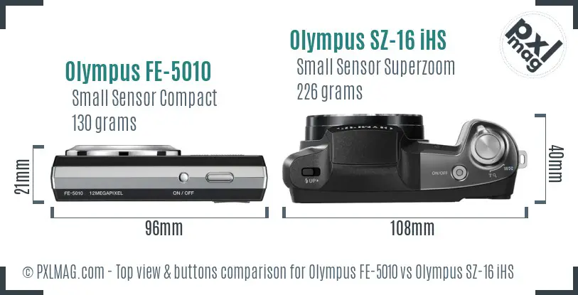 Olympus FE-5010 vs Olympus SZ-16 iHS top view buttons comparison