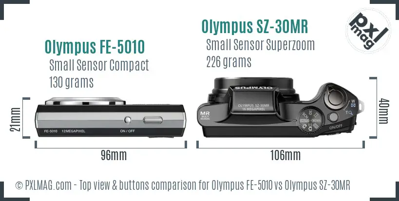 Olympus FE-5010 vs Olympus SZ-30MR top view buttons comparison