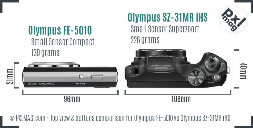 Olympus FE-5010 vs Olympus SZ-31MR iHS top view buttons comparison