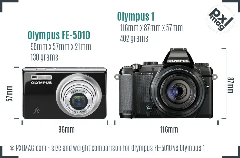 Olympus FE-5010 vs Olympus 1 size comparison