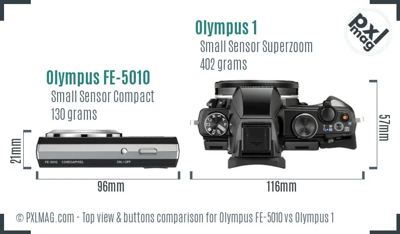 Olympus FE-5010 vs Olympus 1 top view buttons comparison
