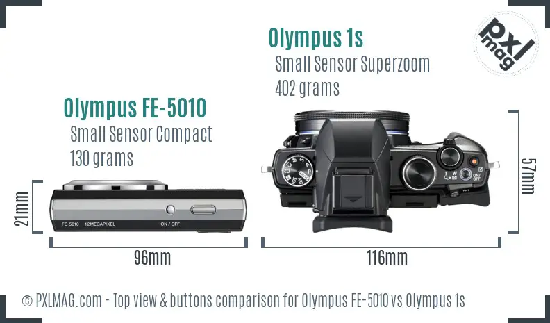 Olympus FE-5010 vs Olympus 1s top view buttons comparison