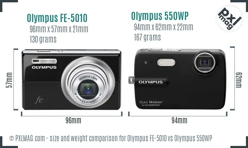 Olympus FE-5010 vs Olympus 550WP size comparison
