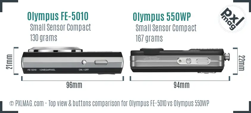 Olympus FE-5010 vs Olympus 550WP top view buttons comparison