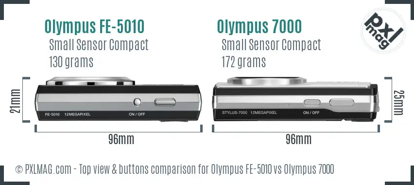 Olympus FE-5010 vs Olympus 7000 top view buttons comparison